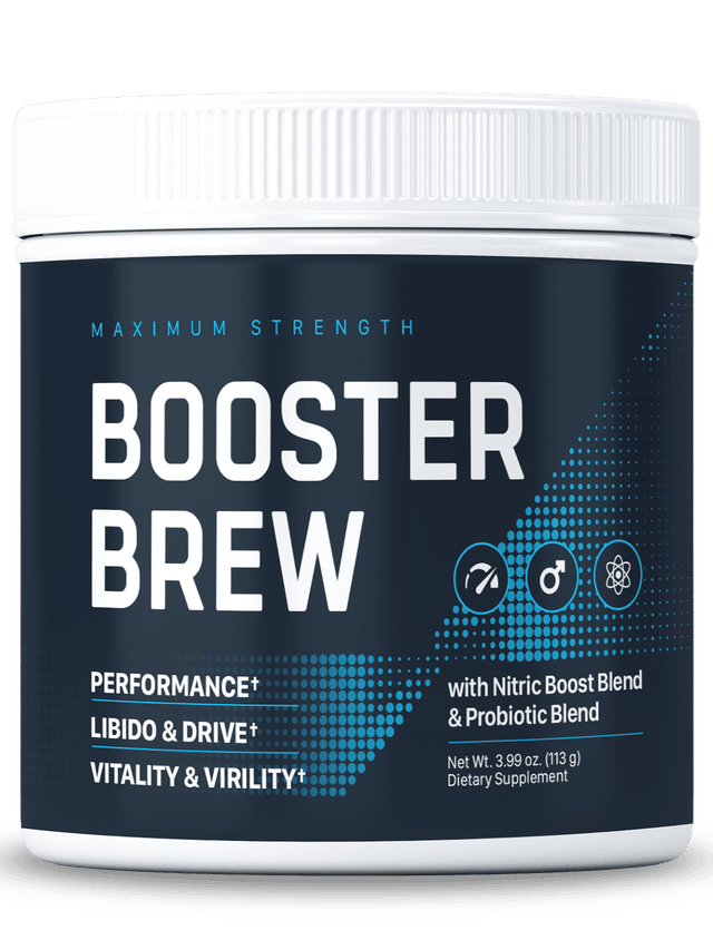Boost Brew supplement bottle - natural support for men's vitality and energy